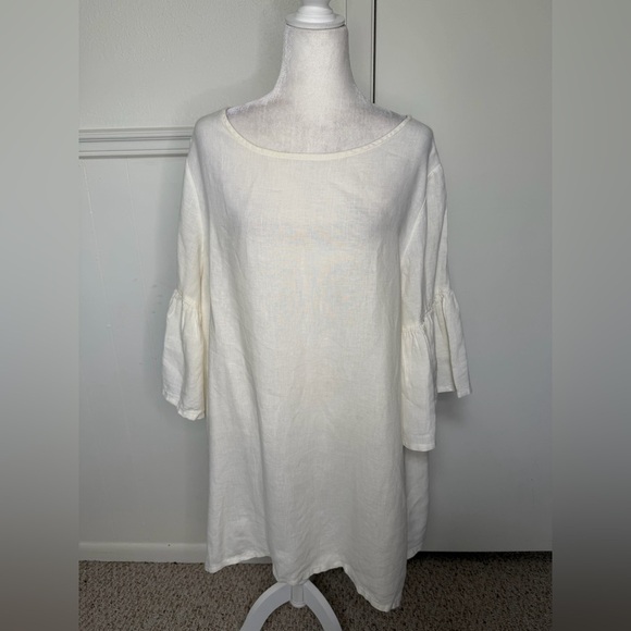 bryn Walker Tops - Bryn Walker 100% Linen White Diego Bell Sleeve Lagenlook Blouse Sz XL